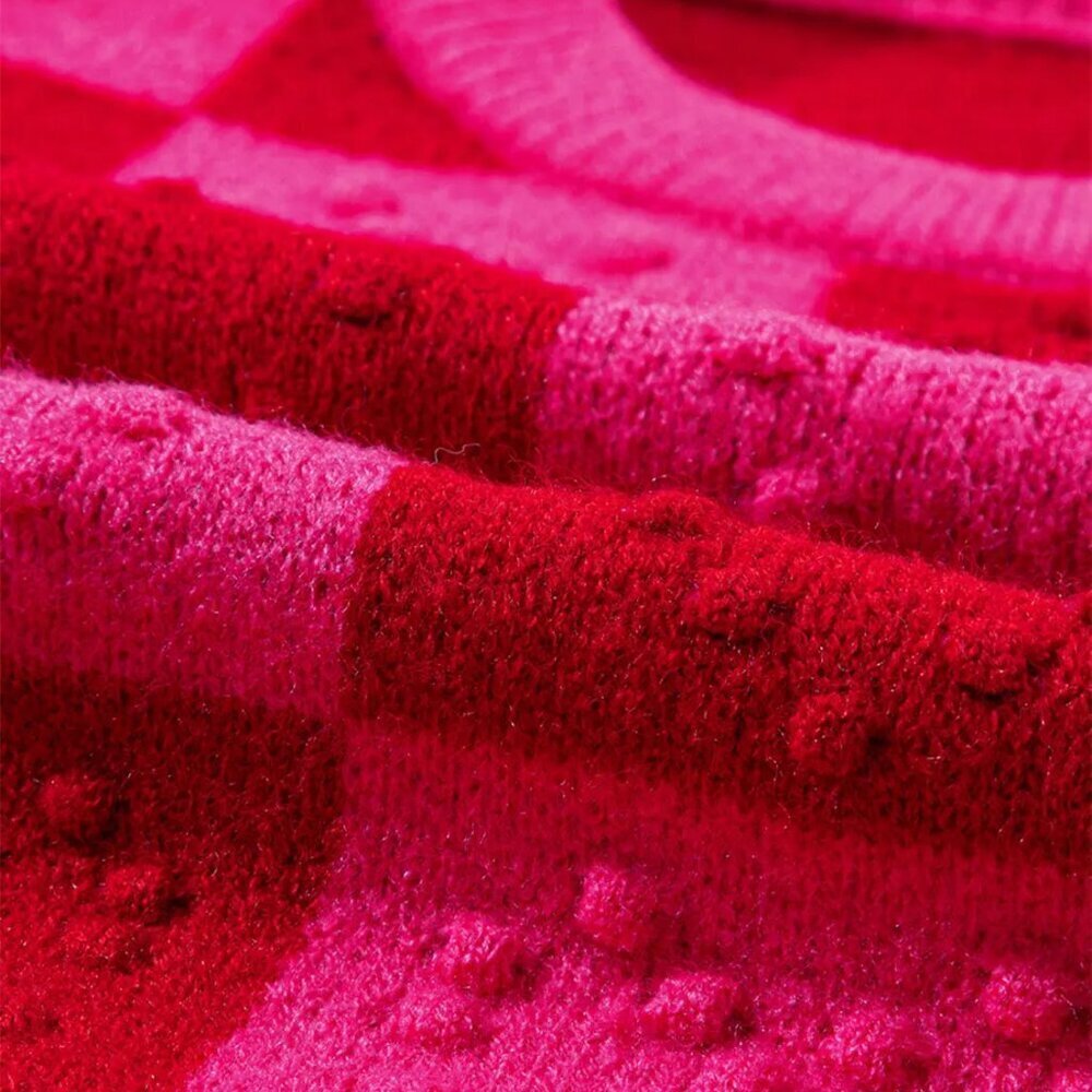 NWT Hot Pink & Red Plaid Heart Round Neck Valentine's Sweater - Picture 4 of 11
